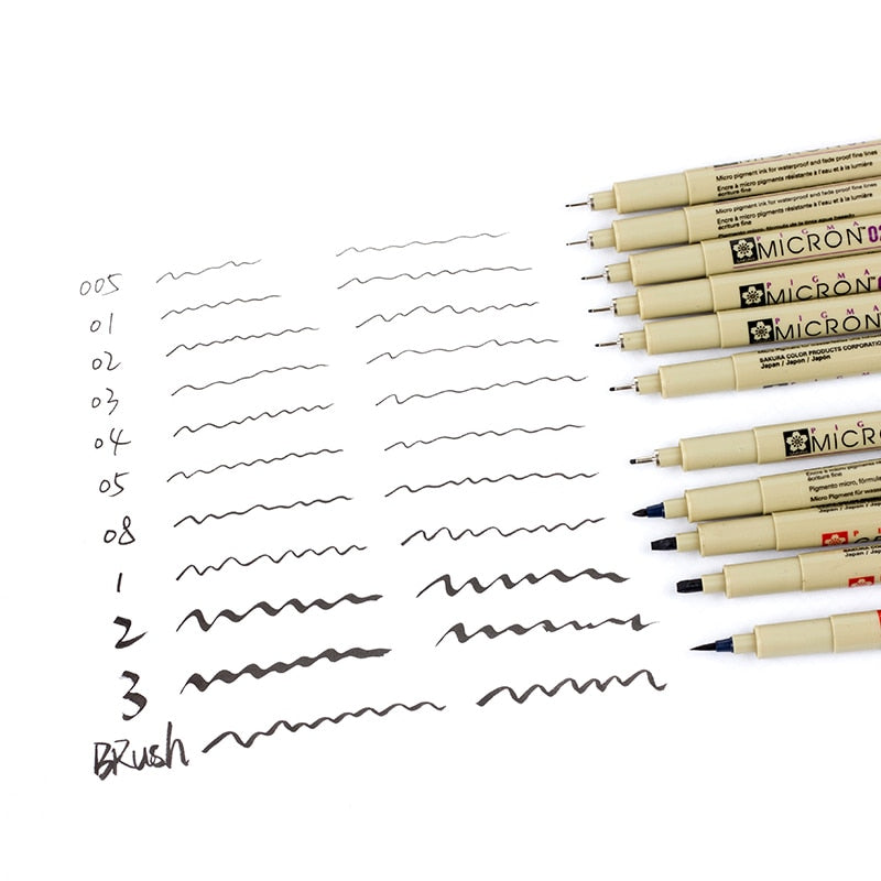 Sakura Pigma Micron 05 Colour Drawing Pen & Brush Art Set Japan 0.45mm | 12  Pens