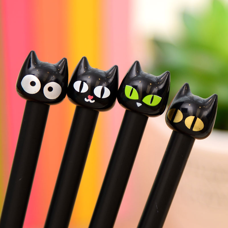 8 Piece Black Cat Head Gel Ink Pen