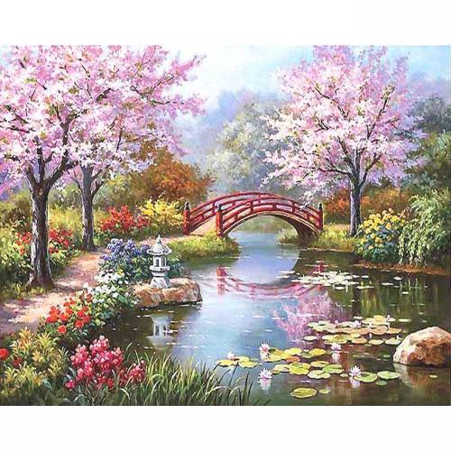 Cherry Blossom Bridge - Painting By Numbers Kit