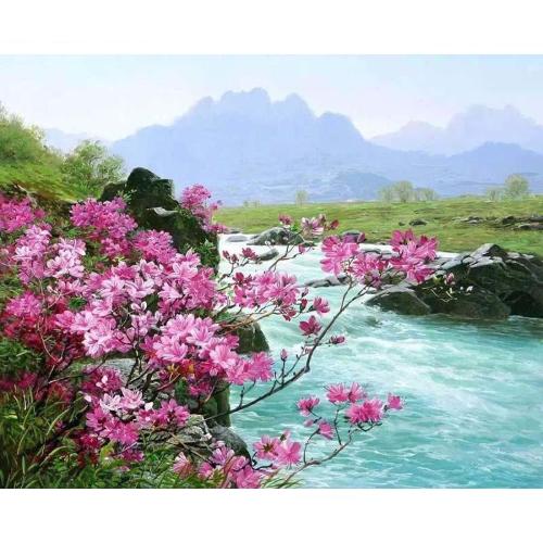 Flowers Alongside the Racing River - Painting By Numbers Kit