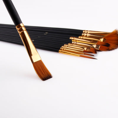 12pcs Nylon Hair Artist Paint Brushes Set with Canvas Bag & Pallete
